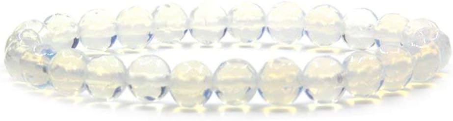 Faceted Opalite Glass Gem Semi Precious Gemstone 8mm Ball Beads Stretch Bracelet 7inch Unisex