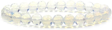 Faceted Opalite Glass Gem Semi Precious Gemstone 8mm Ball Beads Stretch Bracelet 7inch Unisex