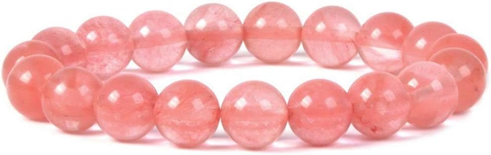 Angelstones Synthetic Cherry Quartz 10mm Round Beads Stretch Bracelet 7 Inch Unisex