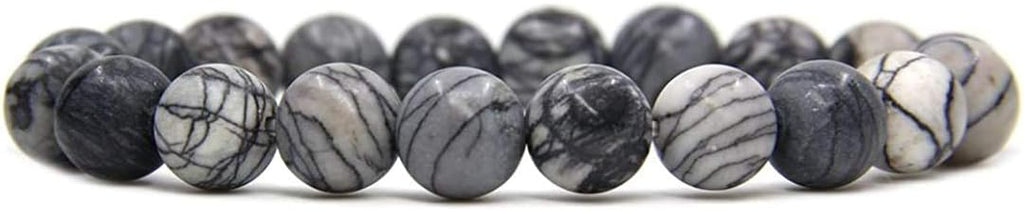 Angelstones Natural Matt Frosted Picasso Jasper Genuine Semi-Precious Gemstones Healing 10mm Beaded Stretch Bracelet 7inch Unisex