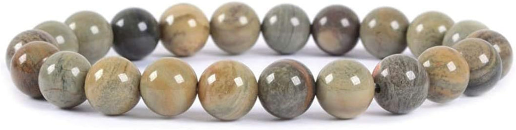 Natural Silver Leaf Jasper Gemstone 8mm Round Beads Stretch Bracelet 7 Inch Unisex