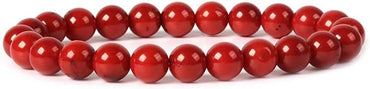 Dyed Red Coral Gemstone 8mm Round Beads Stretch Bracelet 7 Inch