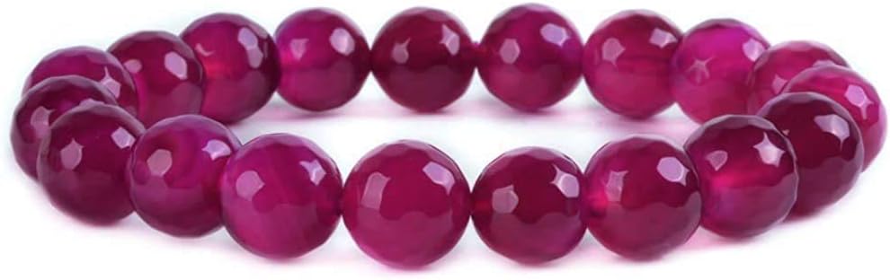 Faceted Rose Agate Gemstone 10mm Round Beads Stretch Bracelet 7inch Unisex
