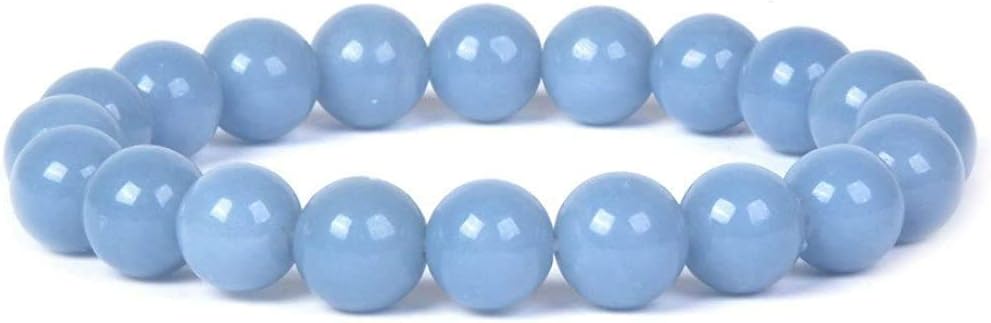 Angelstones Natural Angelite Gemstone 10mm Round Beads Stretch Bracelet 7 Inch Unisex
