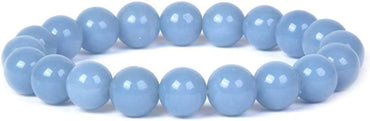 Angelstones Natural Angelite Gemstone 10mm Round Beads Stretch Bracelet 7 Inch Unisex