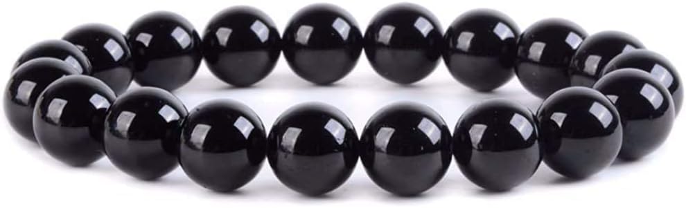 Angelstones Natural Black Tourmaline Gemstone 10mm Round Beads Stretch Bracelet 7 Inch Unisex