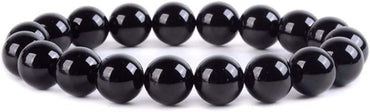 Angelstones Natural Black Tourmaline Gemstone 10mm Round Beads Stretch Bracelet 7 Inch Unisex