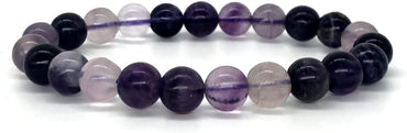 Angelstones Natural Multi-Color Purple Fluorite Gemstone 8mm Round Beads Stretch Bracelet 7 Inch Unisex
