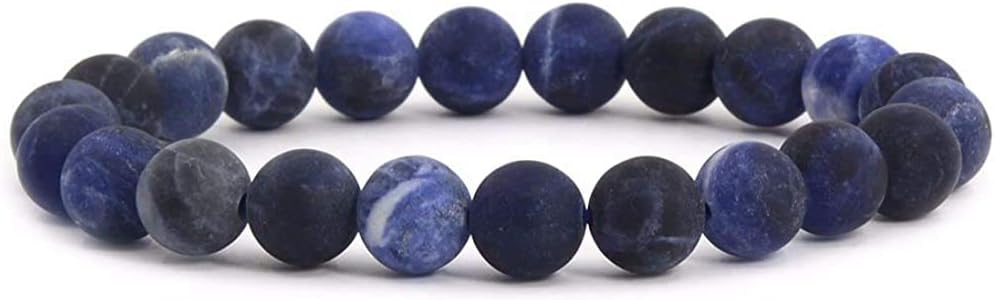 Natural Matt Frosted Blue Sodalite Gemstone 8mm Round Beads Stretch Bracelet 7 Inch Unisex