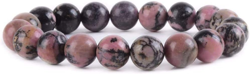 Angelstones Natural Matrix Rhodonite Gemstone 10mm Round Beads Stretch Bracelet 7 Inch Unisex
