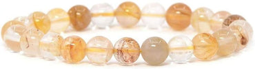Natural Gold Phantom Quartz Gemstone 8mm Round Beads Stretch Bracelet 7 Inch