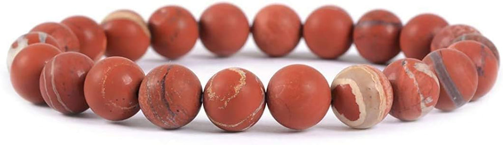 Natural Matt Frosted Red Jasper Gemstone 8mm Round Beads Stretch Bracelet 7 Inch Unisex