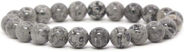Natural Black Lace Jasper Gemstone 8mm Round Beads Stretch Bracelet 7 Inch Unisex