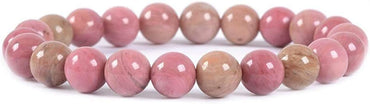 Angelstones Natural Pink Rhodonite Gemstone 8mm Round Beads Stretch Bracelet 7 Inch Unisex