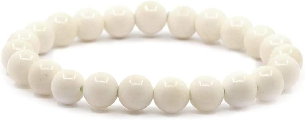 Angelstones Natural Buffalo Bone Gemstone 8mm Round Beads Stretch Bracelet 7 Inch Unisex