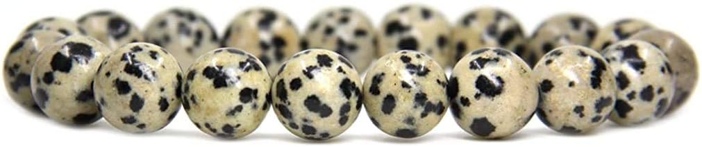 Angelstones Natural Dalmatian Jasper Genuine Semi-Precious Gemstones Healing 10mm Beaded Stretch Bracelet 7inch Unisex
