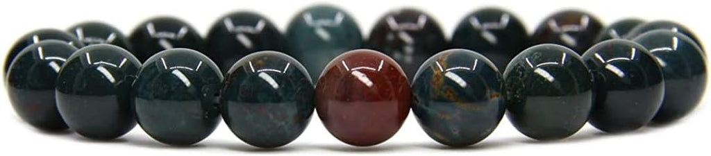 Angelstones Natural Green Bloodstone Heliotrope Genuine Semi-Precious Gemstones Healing 10mm Beaded Stretch Bracelet 7inch Unisex