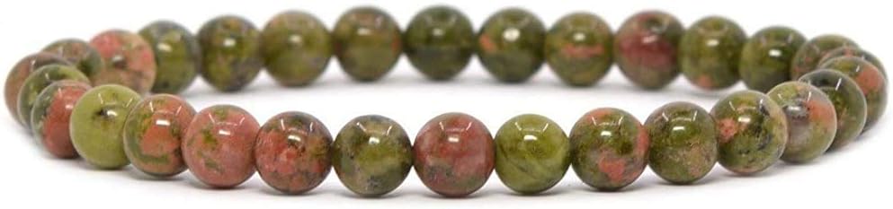 Angelstones Natural Unakite Gemstone 6mm Round Beads Stretch Bracelet 6.5inch Unisex