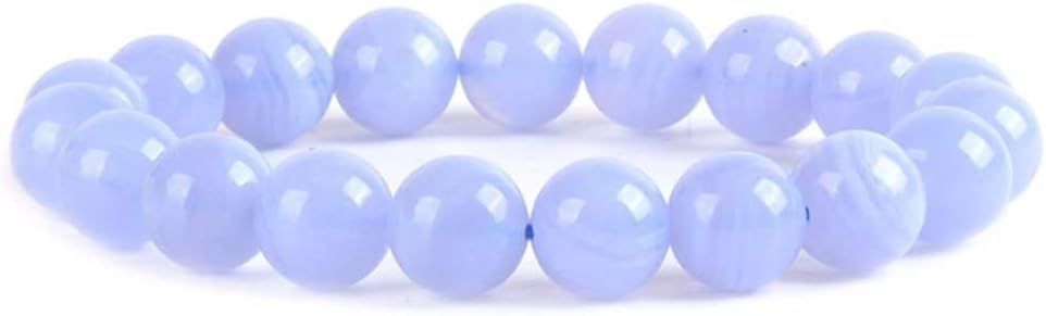 Natural Blue Lace Agate Gemstone 10mm Round Beads Stretch Bracelet 7inch Unisex