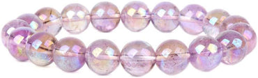 Rainbow Coated Lilac Amethyst Gemstone 10mm Round Beads Stretch Bracelet 7inch Unisex