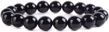 Black Agate Gemstone 10mm Round Beads Stretch Bracelet 6.5inch Unisex