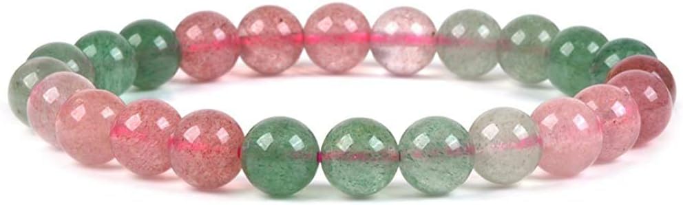 Natural Multi-Color Strawberry Quartz Gemstone 8mm Round Beads Stretch Bracelet 7 Inch Unisex