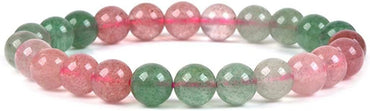 Natural Multi-Color Strawberry Quartz Gemstone 8mm Round Beads Stretch Bracelet 7 Inch Unisex