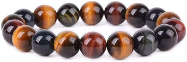 Natural Multi-Color Tiger Eye Gemstone 10mm Round Beads Stretch Bracelet 7 Inch Unisex
