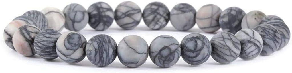 Natural Matt Frosted Picasso Jasper Gemstone 8mm Round Beads Stretch Bracelet 7 Inch Unisex