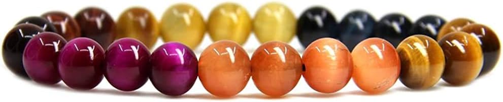 Natural AA Grade Multicolor Tiger Eye Gemstone 8mm Round Beads Stretch Bracelet 7inch Unisex