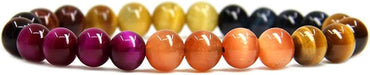 Natural AA Grade Multicolor Tiger Eye Gemstone 8mm Round Beads Stretch Bracelet 7inch Unisex