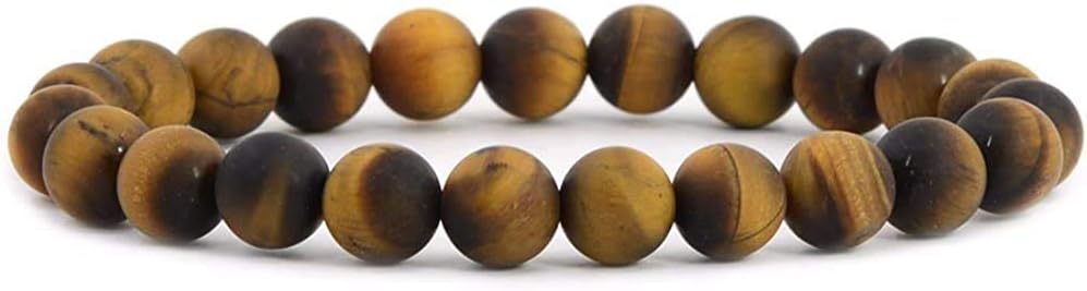 Natural Matt Gold Tiger's Eye Gemstone 8mm Round Beads Stretch Bracelet 7inch Unisex