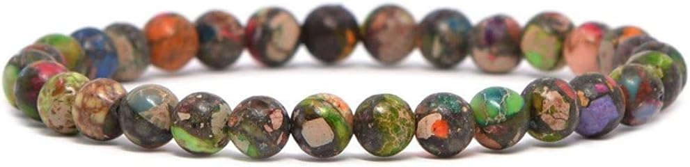 Dyed Multi-Color Sea Sediment Jasper Pyrite Gemstone 6mm Round Beads Stretch Bracelet 6.5inch Unisex