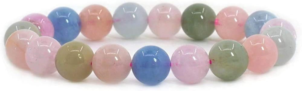 Angelstones Natural Aquamarine Morganite Beryl Gemstone 10mm Round Beads Stretch Bracelet 7 Inch Unisex