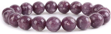 Angelstones Natural Lepidolite Lithium Mica Gemstone 10mm Round Beads Stretch Bracelet 7 Inch Unisex