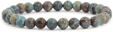 Dyed Blue Wood Veins Jasper Gemstone 6mm Round Beads Stretch Bracelet 6.5inch Unisex