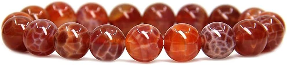 Angelstones Natural Red Crab Fire Agate Genuine Semi-Precious Gemstones Healing 10mm Beaded Stretch Bracelet 7inch Unisex