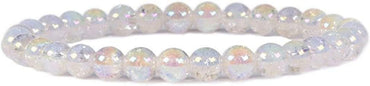 Aqua Aura Crackle Quartz Gemstone 6mm Round Beads Stretch Bracelet 6.5inch