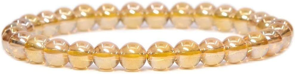 Coated Champagne Gold Quartz Gemstone 6mm Round Beads Stretch Bracelet 6.5inch
