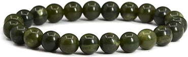 Angelstones Natural Dark Green Nephrite Gemstone 8mm Round Beads Stretch Bracelet 7 Inch Unisex