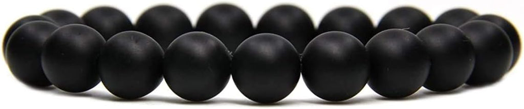 Natural Matt Black Agate Gemstones Healing 10mm Round Beads Elastic Stretch Beaded Bracelet 7inch Unisex