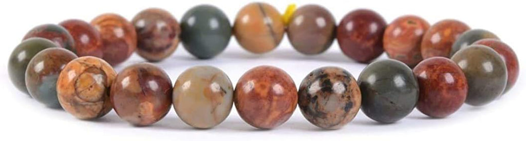 Natural Multi-Color Picasso Jasper Gemstone 8mm Round Beads Stretch Bracelet 7 Inch Unisex