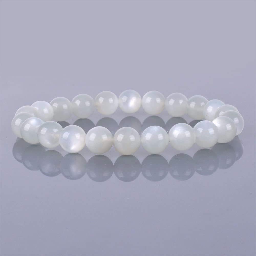 Angelstones Natural White Sunstone Gemstone 8mm Round Beads Stretch Bracelet 7inch Unisex