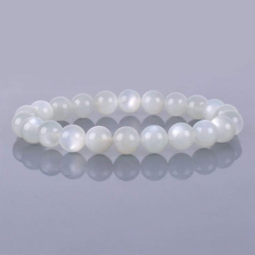 Angelstones Natural White Sunstone Gemstone 8mm Round Beads Stretch Bracelet 7inch Unisex