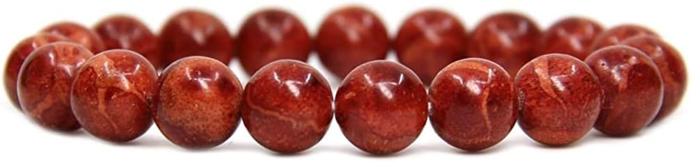 Angelstones Natural Red Coral Genuine Semi-Precious Gemstones Healing 10mm Beaded Stretch Bracelet 7inch Unisex