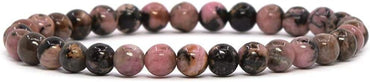 Natural Matrix Rhodonite Gemstone 6mm Round Beads Stretch Bracelet 6.5 Inch