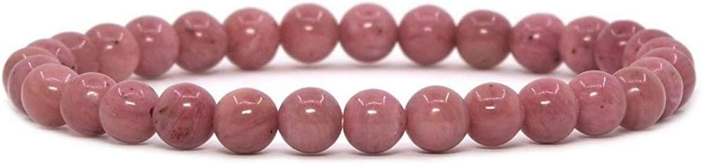 Angelstones Natural Pink Rhodonite Gemstone 6mm Round Beads Stretch Bracelet 6.5 Inch