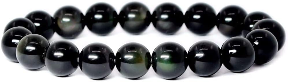 Angelstones Natural Rainbow Obsidian Gemstone 10mm Round Beads Stretch Bracelet 7 Inch Unisex