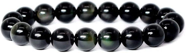 Angelstones Natural Rainbow Obsidian Gemstone 10mm Round Beads Stretch Bracelet 7 Inch Unisex