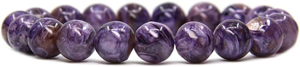 Angelstones Natural Russian Charoite Genuine Semi-Precious Gemstones Healing 10mm Beaded Stretch Bracelet 7inch Unisex